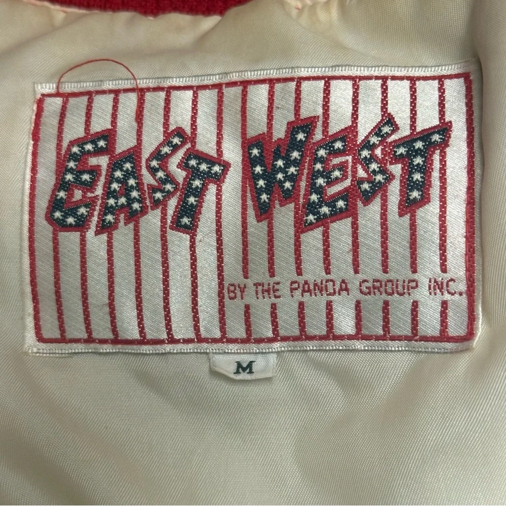 VTG 80s Red Varsity Jacket  EAST WEST by Panda Group Wool Blend LeatherSz Medium - Picture 5 of 6